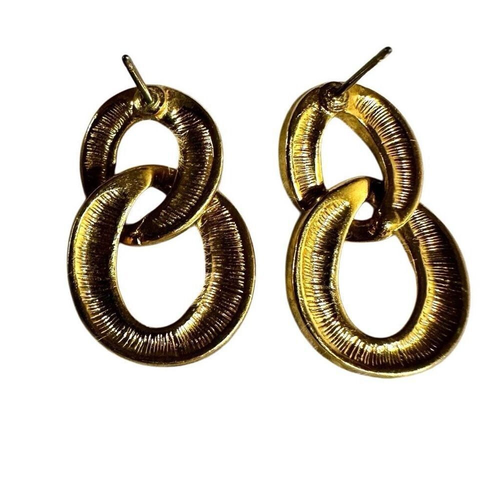 Blue and gold tone double circle drop earrings - Picture 6 of 6